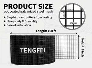 Protector de Paneles Solares de 8 Pulgadas x 100 Pies, Red de Protección para Techos de Paneles Solares, Malla de 1/2 Pulgada, Red Galvanizada Recubierta de Vinilo Negro de PVC - Product Image 2