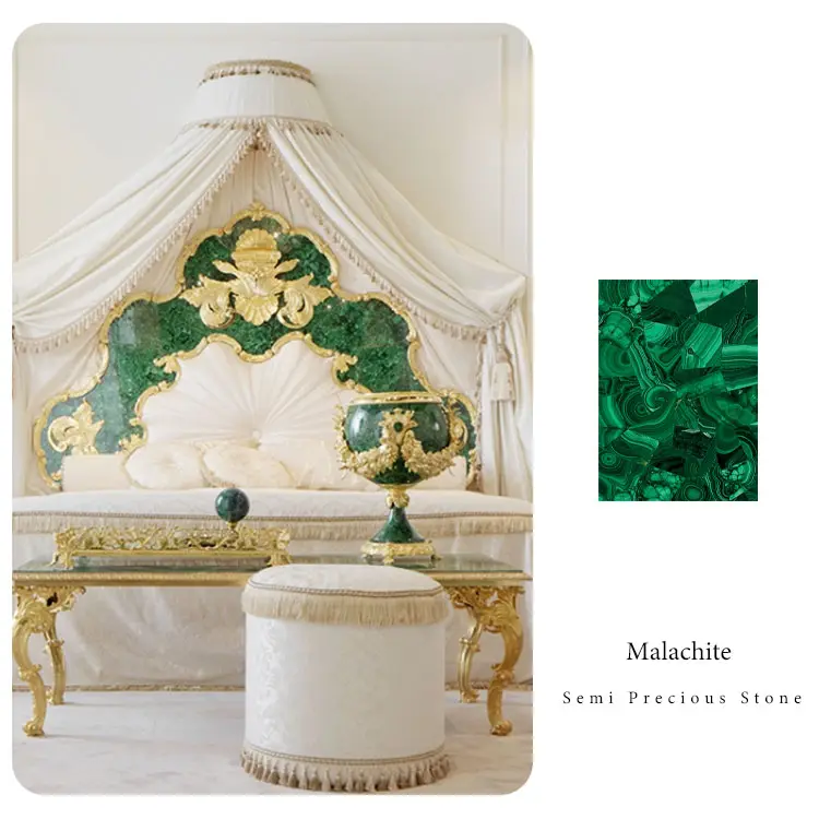 Customized Luxury Green Malachite Parquet Nội Thất Phòng Ngủ Bộ Giường Lớn