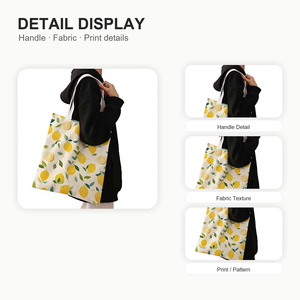 Hand-painted <strong>Fruit</strong> Lemon Canvas <strong>Tote</strong> Bag Fresh Shoulder Bag Summer Shopping Bag - Product Image 3