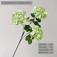 Bunga Hydrangea Sutra Putih Iridescent 3D Print Grosir dengan Batang dan Daun untuk Dekorasi Rumah