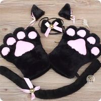 Ensemble d'accessoires de déguisement de chat Bandeau de chat Gants de queue de nœud papillon pour adulte et enfant Cosplay Halloween Dress up
