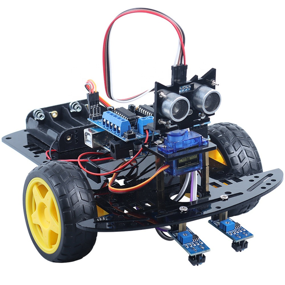 DIYmall Kit Robot Cerdas 2WD, Penghindar Rintangan Infra Merah Ultrasonik, Kit Mobil Pintar UNTUK Arduino CH340 U NO R3