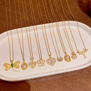 Collar delicado de acero inoxidable INS con piedra lunar, circonita, corazón, estrella, lazo y perla para mujer y niña, gargantilla de fiesta, joyería de oro. - Product Image 6