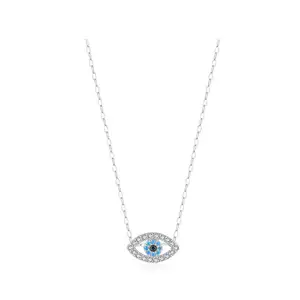 Evil Blue Eye 5A Cubic Zirconia Pendant Necklace 925 Sterling Silver Greek Protection Jewelry for Women