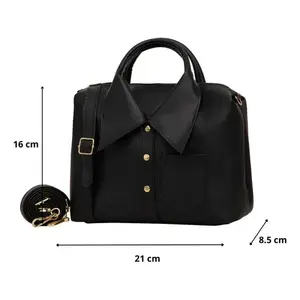 Sac bandoulière noir pour femme Fana Macarena, fermeture à bouton, coque souple en microfibre, cuir synthétique, mode toutes saisons - Product Image 4
