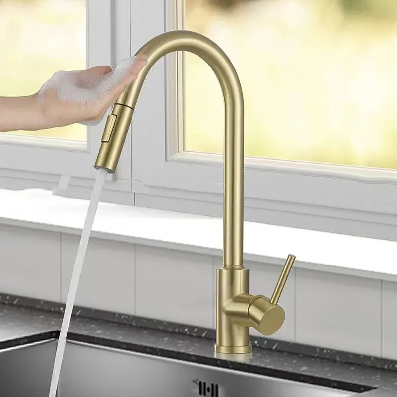 modern home kitchen touchless faucet cold and hot water sink faucets with sensor 3way sprayer pull out kitchen faucet