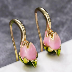Pendientes Colgantes de Flor en Oro Rosa Estilo Lolita con Cristales de Estrás y Engaste de Bisel, Joyería Fina para Mujer, Lindos para Uso Diario - Product Image 3