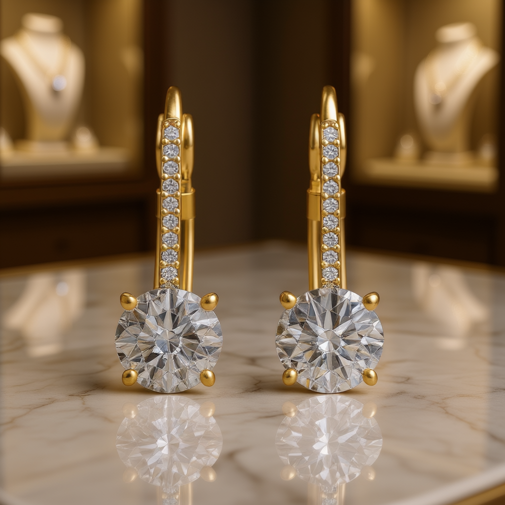 Royal Gold Diamond Earrings 18K Solid Gold Brilliant Cut G Color Natural Diamonds Classic Wedding Jewelry Women for Certified