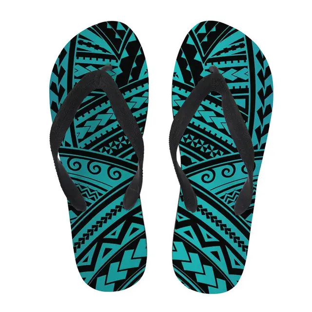 Custom Logo Polynesian Traditional Tribal Print Casual Anti-Slip slippers Beach Flip Flat Sandals Beach Ladies Shoes