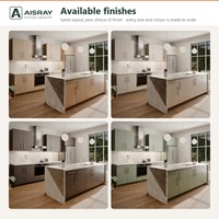 Meuble de cuisine moderne en chêne blanc avec portes à battants, aménagement en îlot, dimensions personnalisées, boîtes en panneaux de particules et tiroirs à fermeture amortie