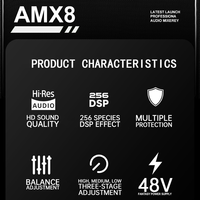 Consola Mezcladora de Audio Profesional AMX8 de 8 Canales con 99 Efectos DSP y Bluetooth para Transmisión en Vivo, Podcast y Estudio