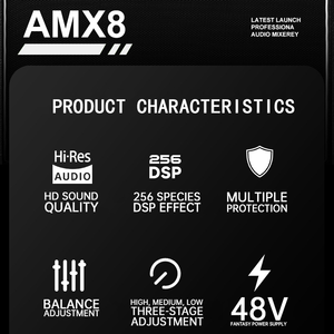 Console de mixage audio professionnelle AMX8 <span class=keywords><strong>8</strong></span> canaux avec 99 effets DSP Bluetooth pour diffusion en direct, podcast, <span class=keywords><strong>studio</strong></span> - Product Image 3