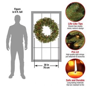 24 Inch LED Pre-Lit Artificial Christmas <b>Wreath</b> Handmade Eco-Friendly Decorated with Pine Cones and Frosted Branches - Product Image 3