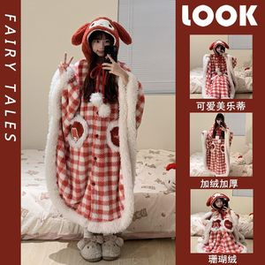 Poncho rosso per ragazza carina dolce <span class=keywords><strong>pigiama</strong></span> invernale da donna <span class=keywords><strong>in</strong></span> <span class=keywords><strong>pile</strong></span> di corallo con fodera <span class=keywords><strong>in</strong></span> <span class=keywords><strong>pile</strong></span> e vestaglia da notte per la casa - Product Image 3