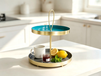 Plateau en métal à deux niveaux avec bordure dorée, en fer thermolaqué, plateau décoratif pour l'organisation de la table à la maison