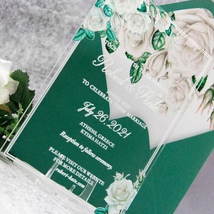 การ์ดเชิญงาน<span class=keywords><strong>แต่งงาน</strong></span>อะคริลิคใสสไตล์โมเดิร์น พิมพ์สีขาว ขอบลายดอกไม้ พร้อมซองมีเส้นขอบ สำหรับงานแต่งงานหรืองานเฉลิมฉลอง ดีไซน์หรูหรา - Product Image 2