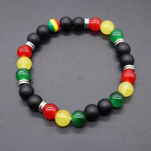 Nouveau Bracelet Extensible Jamaïque Perlé Jaune Vert Rouge Noir Lettre Résine Pierre Noire Perles en Bois Jamaïque - Product Image 6