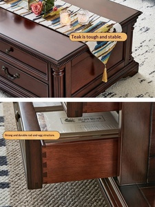 Mesa de Centro de Madera Maciza Estilo Americano, Diseño Gold Silk Teamwood, Construcción Completamente en Madera Maciza, Mueble de TV con Almacenamiento para Sala de Estar - Product Image 3