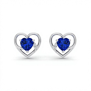 18K 14K Gold Plated <b>Blue</b> Sapphire <b>Stud</b> <b>Earrings</b> Heart Shaped Gemstone <b>Earrings</b> Round Diamond Heart <b>Studs</b> Fine Jewelry Women - Product Image 1