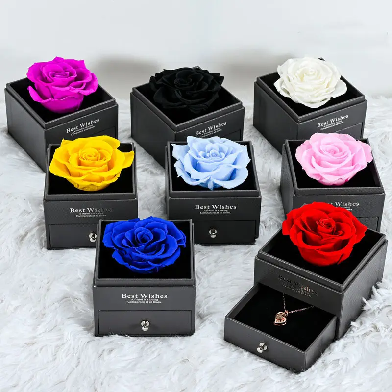 2023 Hot Selling San Valentin Day Flower Preserved Roses Gift Box Preserved Rose Jewelry Gift Box For Gifts Proposal Ring