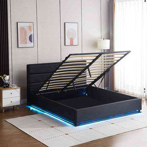 <b>Bed</b> King Queen Size Upholstered <b>Bunk</b> <b>Bed</b> Frame Bedroom Furniture Set With Storage LED Lights - Product Image 2