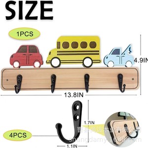 Cartoon wooden children's hooks, wooden door key and <b>clothes</b> <b>rack</b>, wall-mounted <b>rack</b>, decorative children's room <b>clothes</b> hooks - Product Image 2