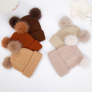 Enfants hiver personnalisé uni tricoté <span class=keywords><strong>avec</strong></span> <span class=keywords><strong>pompon</strong></span> garçon solide tricot épaissir chaud <span class=keywords><strong>bonnet</strong></span> chapeaux crâne casquette - Product Image 1