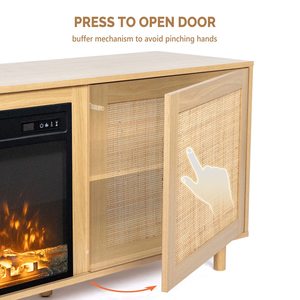 Electric Fireplace <strong>TV</strong> Stand Entertainment Center <strong>Rattan</strong> <strong>TV</strong> Stand Cabinet Table <strong>Unit</strong> with 2 Side Natural <strong>Rattan</strong> Doors - Product Image 4