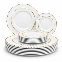 Assiettes jetables en plastique PS/PP blanc et or avec bord argenté – 10,25 et 7,5 pouces – Assiettes à dessert et apéritifs pour fêtes et mariages, en stock