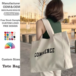 Bolso Tote Extra Grande de Lona de Algodón en Color Natural con Impresión de Logotipo para Mujer y para Compras - Product Image 1