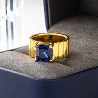 DEYIN Dainty Jewelry 925 Sterling Silver Date 18k Plaqué Or Grand Saphir Royal Gemstone Chevalière Bague Pour Les Femmes