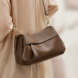 Genuine Leather <b>Shoulder</b> Bag Minimalist Design Zip Closure Single <b>Strap</b> Brown Color Daily Use Women's Handbag - Product Image 3