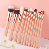 12pcs pinceaux de maquillage manche en bois rose poils de chèvre naturels denses et doux avec logo personnalisé vente en gros de pinceaux de maquillage professionnels
