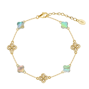 <span class=keywords><strong>Bracciale</strong></span> GMB67 in Argento Sterling 925 <span class=keywords><strong>con</strong></span> Ciondoli a Conchiglia Multicolore, Catena a Quadrifoglio, Gioiello Delicato e Giocoso per Donne - Product Image 1