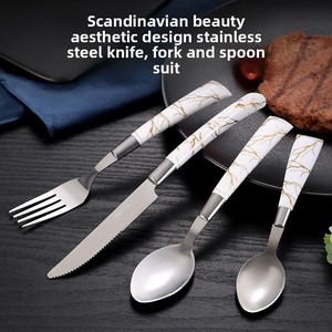 Set di posate in acciaio inossidabile con motivi di marmo di alta qualità in stile classico 4/24 argenteria coltello forchetta di natale Set di posate - Product Image 3