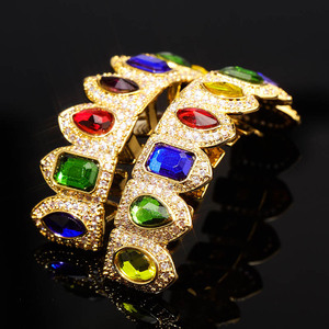 ชุดกริลล์ฟันฮิปฮอป ประดับอัญมณีหลากสี ฝาครอบฟันแบบกริลล์ฟัน ประดับเพชรซิร์คอนสีทอง เครื่องประดับกริลล์ฟัน - Product Image 5