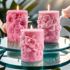 Rose Flower Column Wax Mold Cylindrical Silicone Mold For Candle Making Valentine'S Day DIY Craft - Product Image 1