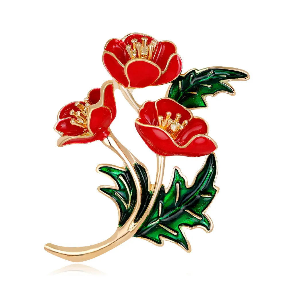 ROMANTIC Hot-selling Alloy Dripping Oil Red Flower Jewelry Dress Brooch Pins