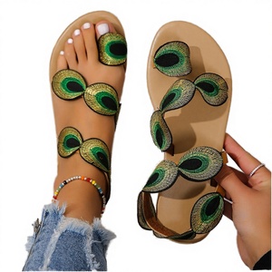 2025 Summer Fashion Trend Lighted Ethnic Flat Women's <b>Beach</b> Sandals-Large Size Outdoor <b>Shoes</b> with PU Upper and Rubber Outsole - Product Image 3
