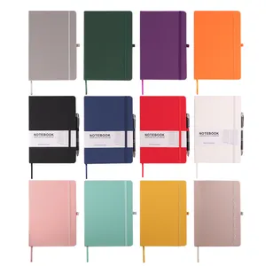 Custom A5 pu leather notebook white with pen holder and elastic closure