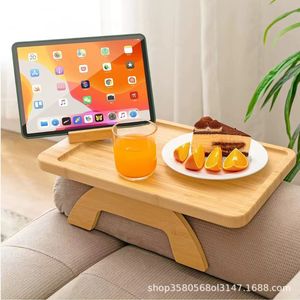 Wooden <b>Sofa</b> <b>Tray</b> Rectangular Bamboo Folding Armrest Cup Holder Multipurpose Fruit Snack Plate - Product Image 2