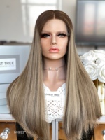 Perruque en cheveux humains casher SHY, racines brun cendré blond, dessus en dentelle, cheveux naturels, nœuds doux, aspect naturel, sur mesure