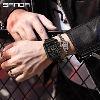 Montre de sport décontractée carrée Sanda 6159 pour hommes, résistante à l'eau 5BAR, chronomètre numérique LED, alarme, bracelet en silicone unisexe