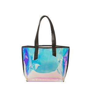 Custom logo clear Ladies Shopping <strong>Bag</strong> Shiny Metallic Laser Pvc Tote Shoulder Handbag Women Holographic Transparent TPU Beach <strong>Bag</strong> - Product Image 1