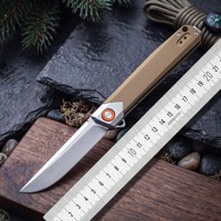 Couteau de poche pliant EDC en acier D2, lame de 80 mm, manche G10 beige, roulement à billes, clip de transport profond pour le camping, la randonnée et les activités de plein air