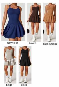 Camiseta sin mangas Vestido deportivo Mujer Una línea Falda de tenis con bolsillos Pantalones cortos integrados Anti exposición Traje de entrenamiento para correr - Product Image 6