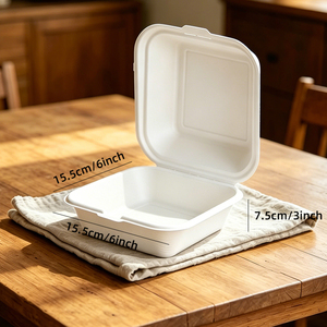 Boîte à burger carrée de luxe en bagasse de canne à sucre, jetable, compostable, biodégradable, avec couvercle, portable pour l'extérieur, conteneur alimentaire à clapet - Product Image 2