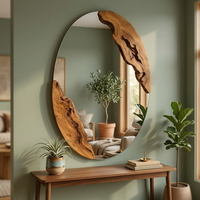Luxury Live Edge Arch-Shaped Solid Wood Contemporary Wall Mirror Decorative Unique Design Natural Wood Indonesia Supplier
