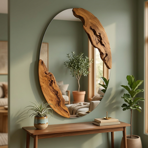 Luxury Live Edge <b>Arch</b>-Shaped Solid Wood Contemporary Wall Mirror Decorative Unique Design Natural Wood Indonesia Supplier - Product Image 3