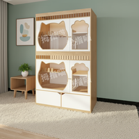 Villa pour chat en bois haut de gamme avec enclos en verre et arbre à chat pour usage intérieur, comme maison pour animaux, espace pour chat, enclos extérieur et hôtel pour chats